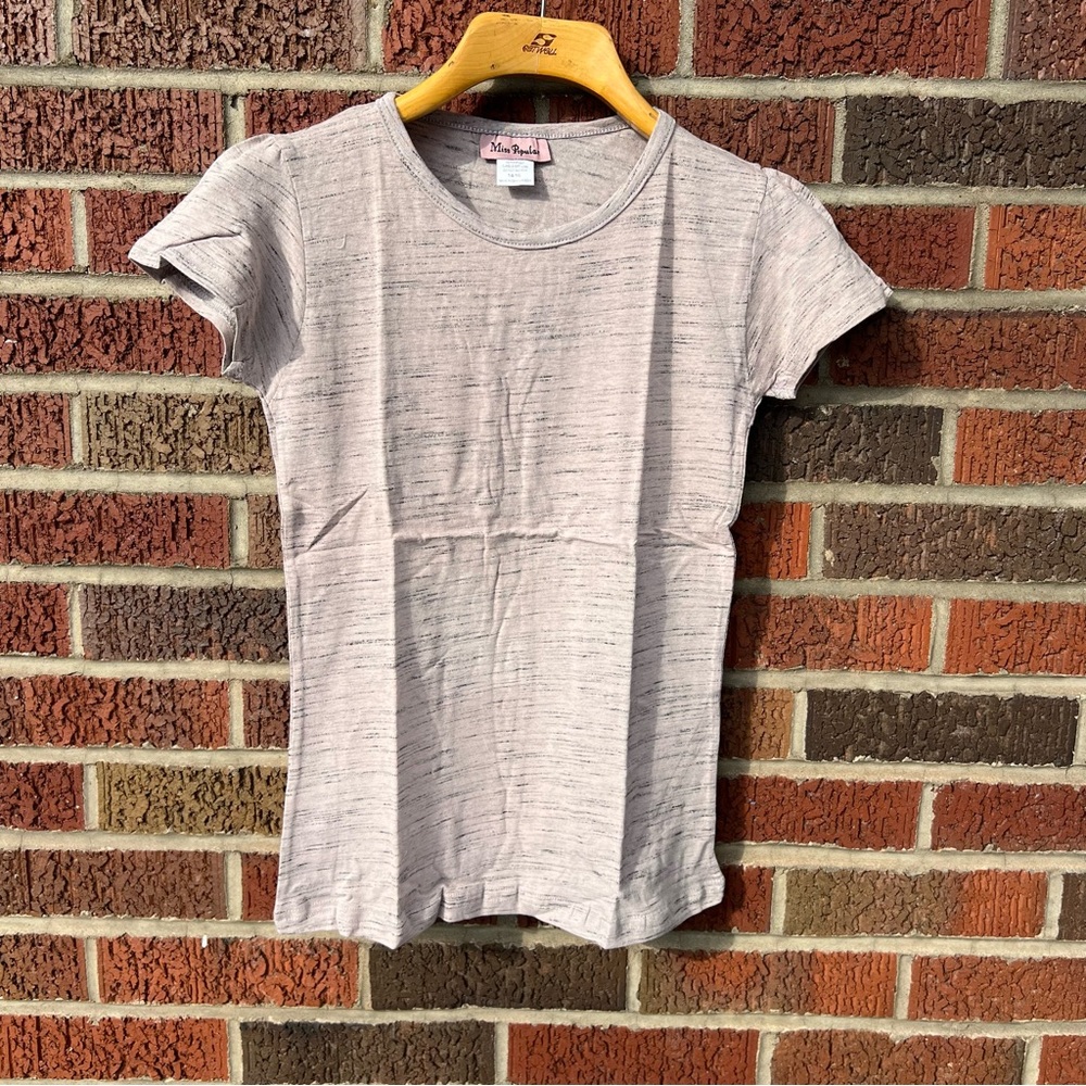Miss Popular Girl’s Marled Tan and Black Short Sleeve Top